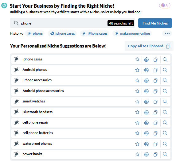 Wealthy Affiliate Niche Finder